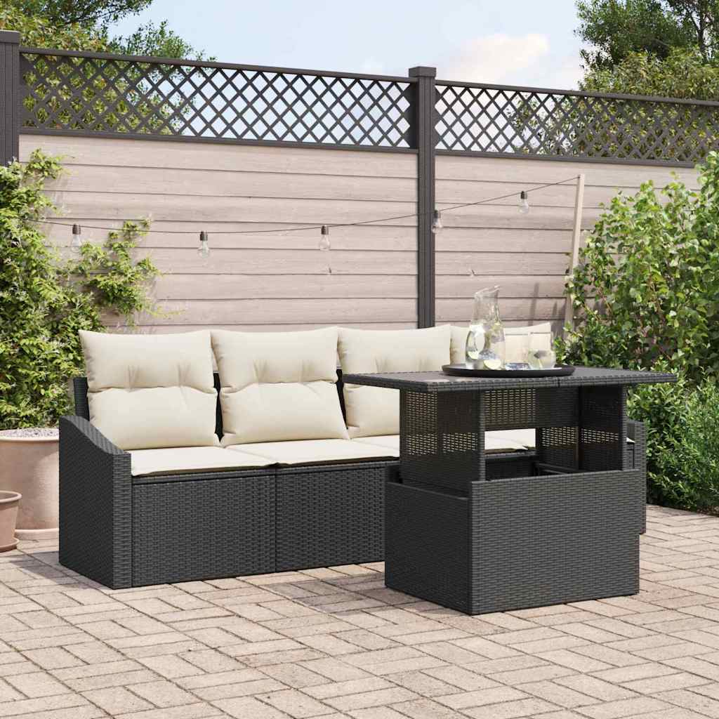 Garten-Sofa-Set mit Speicher 5 pcs Schwarz Poly Rattan